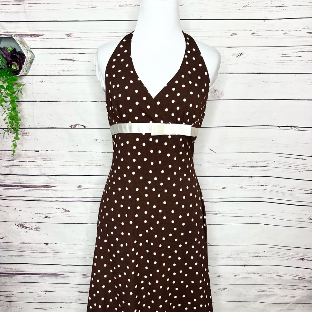 Brown & Cream Polka Dot Pinup Party Dress Size Medium 9/10 - Picture 3 of 10